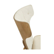 Prémium minőségű, kortárs stílusú, hajlított szilfából készült fehér színű vászonnal kárpitozott szárnyas relaxációs szék