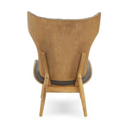 Prémium minőségű, kortárs stílusú, hajlított szilfából készült szürke színű bársonnyal kárpitozott szárnyas relaxációs szék