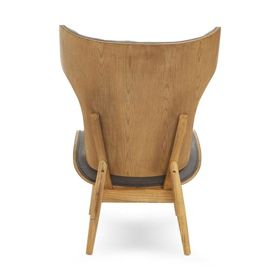 Prémium minőségű, kortárs stílusú, hajlított szilfából készült szürke színű bársonnyal kárpitozott szárnyas relaxációs szék