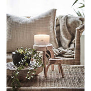 Prémium minőségű, formatervezett, kortárs törzsi stílusú, natúr színű, 100 cm hosszú, kézműves rattan dohányzóasztal