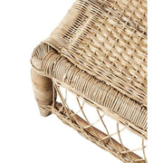 Prémium minőségű, formatervezett, kortárs törzsi stílusú, natúr színű, 100 cm hosszú, kézműves rattan dohányzóasztal