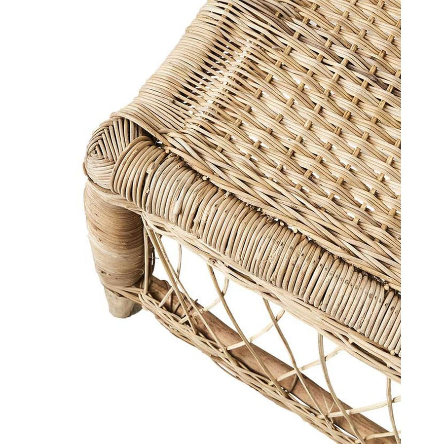 Prémium minőségű, formatervezett, kortárs törzsi stílusú, natúr színű, 100 cm hosszú, kézműves rattan dohányzóasztal