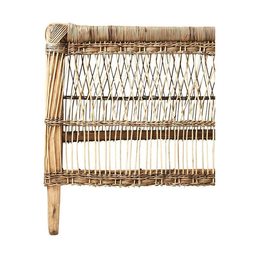 Prémium minőségű, formatervezett, kortárs törzsi stílusú, natúr színű, 160 cm hosszú, kézműves rattan dohányzóasztal