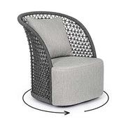 Kortárs stílusú, antracitszürke színű, forgatható, formatervezett kerti dizájn fotel.