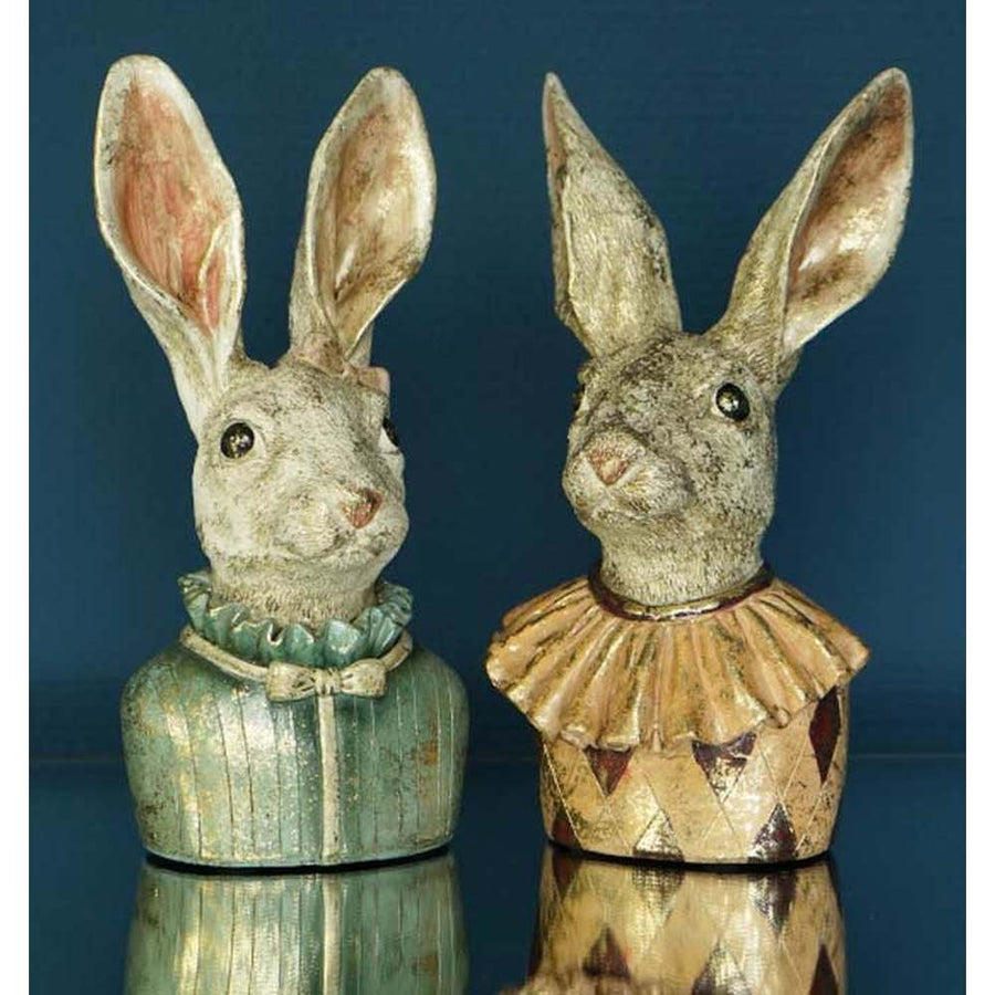 Nagyméretű 50 cm magas, Fub Funky stílusú, galléros masnis nyuszi mellszobor 