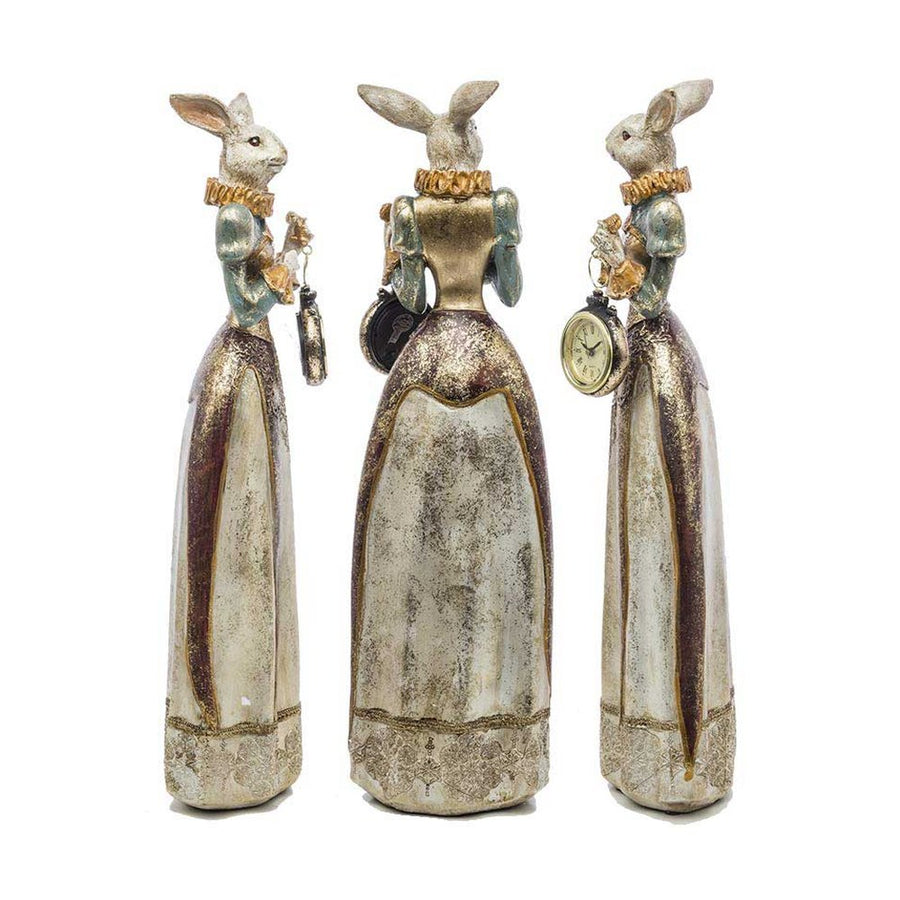 Reneszánsz női nyuszifigura spanyol gallérral órával a kezében