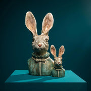 Nagyméretű 50 cm magas, Fub Funky stílusú, galléros masnis nyuszi lány mellszobor .