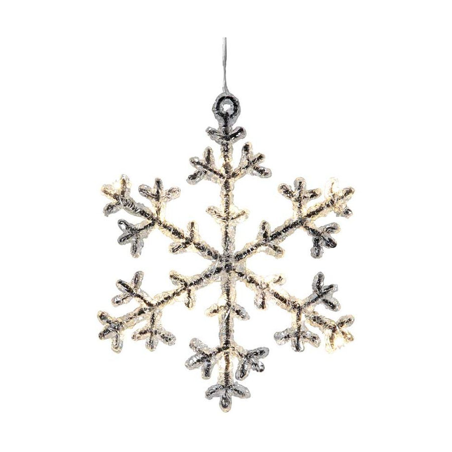 Függeszthető, 16 db meleg fehér fényű, időzíthető  LED világítással felszerelt, világító karácsonyi jeges hópehely