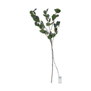 Élethű, 90 cm magas, mesterséges eukaliptusz ág műnövény, beépített, időzíthető meleg fehér fényű, harmatcsepp formájú LED világítással