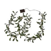 Karácsonyi fagyöngy girland műnövény, beépített, időzíthető meleg fehér fényű, harmatcsepp formájú LED világítással.