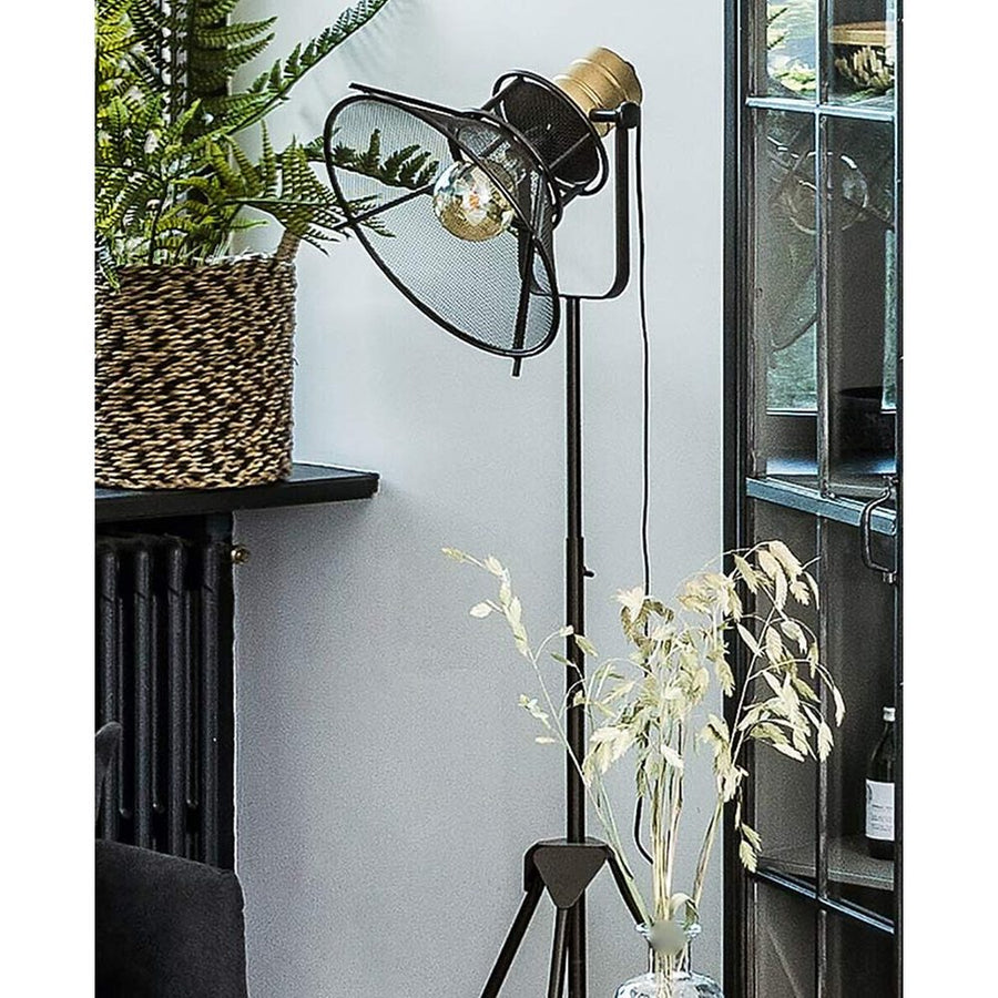 Loft stílusú, 146.5 cm magas, fémből készült, 3 lábú tripod állólámpa