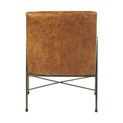 Natúr színű vasból készült, dohánybarna színű marhabőrrel kárpitozott, kortárs-loft stílusú, formatervezett prémium karosszék.