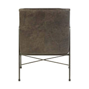 Natúr színű vasból készült, ébenfa színű marhabőrrel kárpitozott, kortárs-loft stílusú, formatervezett prémium karosszék.