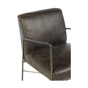 Natúr színű vasból készült, ébenfa színű marhabőrrel kárpitozott, kortárs-loft stílusú, formatervezett prémium karosszék.