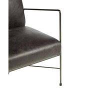 Natúr színű vasból készült, ébenfa színű marhabőrrel kárpitozott, kortárs-loft stílusú, formatervezett prémium karosszék.