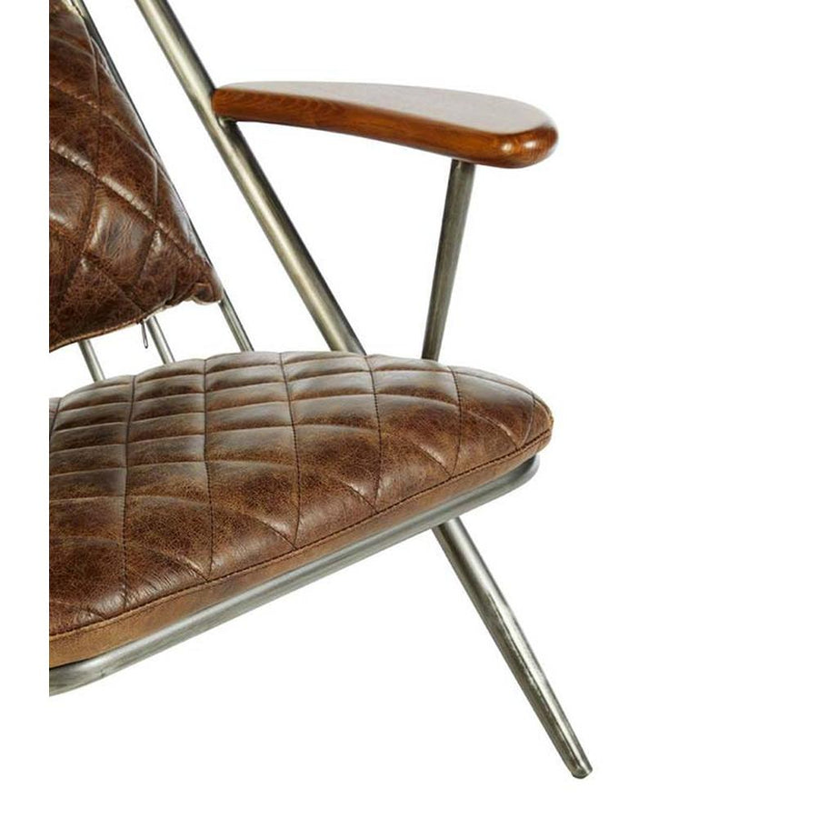 Vasból készült, vintage sötétbarna színű marhabőrrel kárpitozott, kortárs-loft stílusú, formatervezett prémium pihenő karosszék