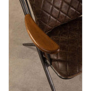 Vasból készült, vintage sötétbarna színű marhabőrrel kárpitozott, kortárs-loft stílusú, formatervezett prémium pihenő karosszék