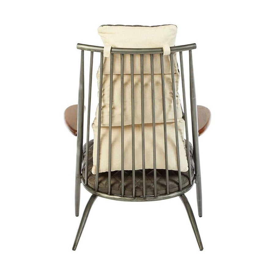 Vasból készült, vintage ébenfa színű marhabőrrel kárpitozott, kortárs-loft stílusú, formatervezett prémium pihenő karosszék.