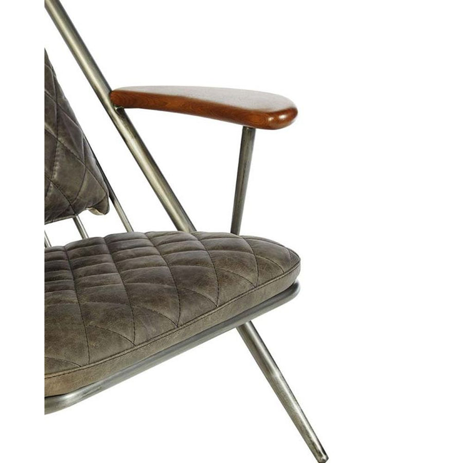 Vasból készült, vintage ébenfa színű marhabőrrel kárpitozott, kortárs-loft stílusú, formatervezett prémium pihenő karosszék.