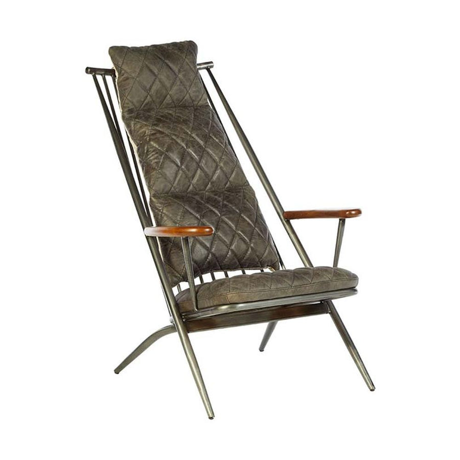 Vasból készült, vintage ébenfa színű marhabőrrel kárpitozott, kortárs-loft stílusú, formatervezett prémium pihenő karosszék.