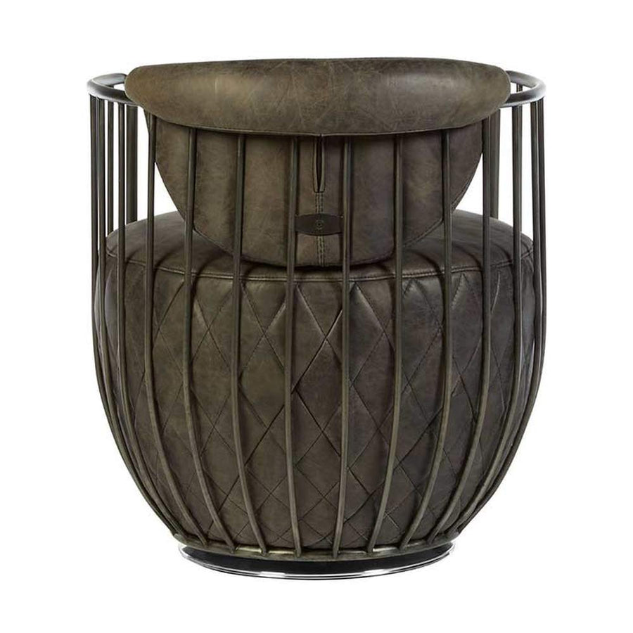 Vasból készült, 360 fokban körbe forgatható, ébenfa színű marhabőrrel kárpitozott, kortárs-loft stílusú, formatervezett prémium klubfotel.