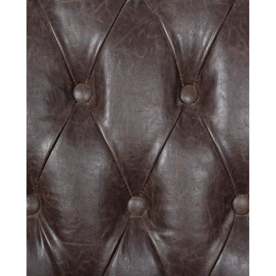 Prémium minőségű, 83 cm hosszú, kőrisfából készült, barna színű műbőrrel kárpitozott, loft stílusú fotel a "Raymond" kollekcióból