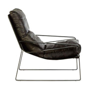 Natúr színű vasból készült, sötétbarna színű marhabőrrel kárpitozott, kortárs-loft stílusú, formatervezett prémium pihenő fotel .