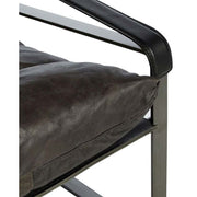 Natúr színű vasból készült, sötétbarna színű marhabőrrel kárpitozott, kortárs-loft stílusú, formatervezett prémium pihenő fotel .