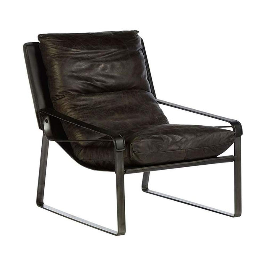 Natúr színű vasból készült, sötétbarna színű marhabőrrel kárpitozott, kortárs-loft stílusú, formatervezett prémium pihenő fotel .