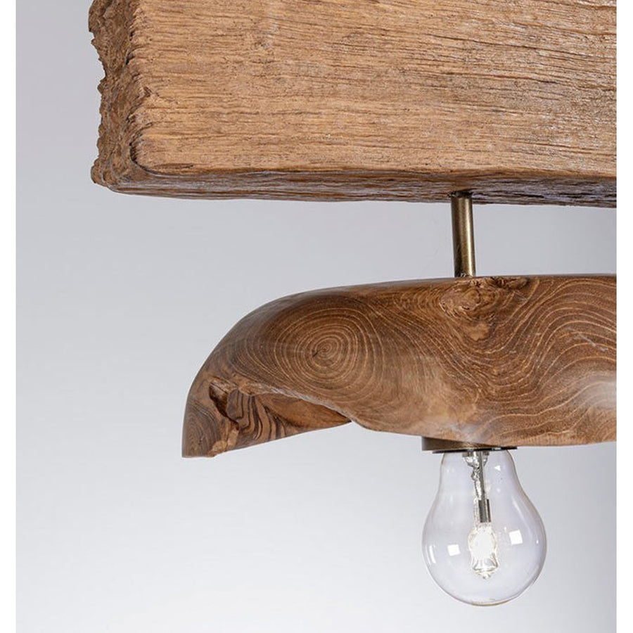 Modern kortárs stílusú, újrahasznosított teakfából készült függeszték lámpa.