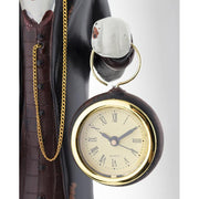 Fub Funky stílusú, cilinderes macskafigura órával és sétapálcával a kezében