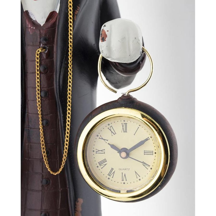 Fub Funky stílusú, cilinderes macskafigura órával és sétapálcával a kezében