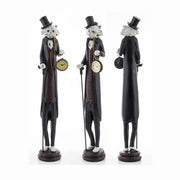 Fub Funky stílusú, cilinderes macskafigura órával és sétapálcával a kezében