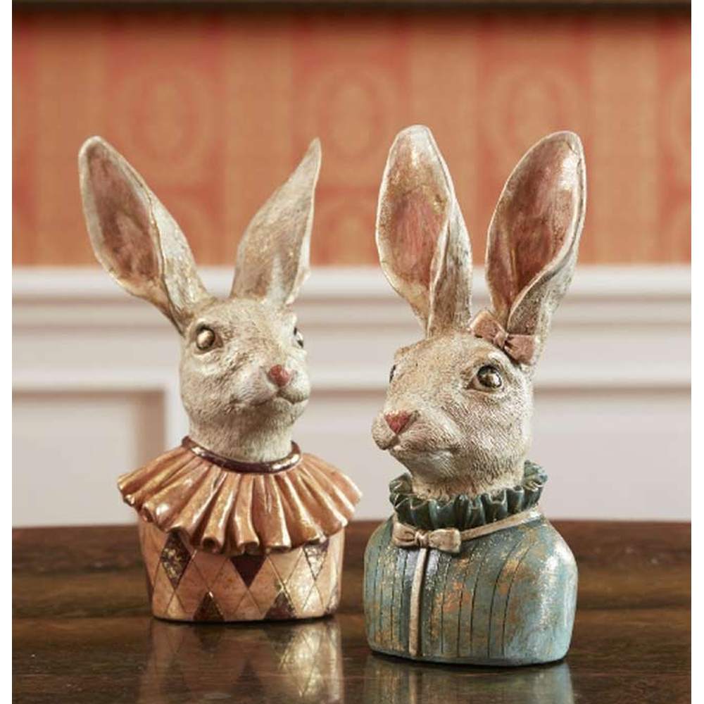 Fub Funky stílusú, 24 cm magas, kárómintás, galléros nyuszi mellszobor 