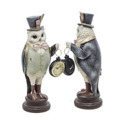 Fub Funky stílusú, cilinderes bagolyfigura órával a kezében