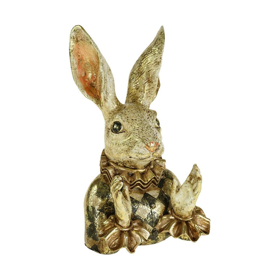 Antikolt felületű, kárómintás ruhát viselő, spanyolgalléros nyuszi mellszobor.