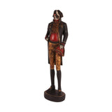 Fub Funky stílusú, antikolt felületű, nagyméretű, 80 cm magas, bordó, barna és antik arany színű, 18. századbeli öltözetet viselő lord kutya figura.