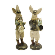 33 cm magas, Fub Funky stílusú, antikolt patinás felületű, nyuszifigura órával a kezében