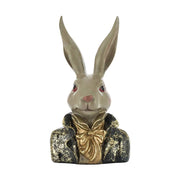 Antikolt felületű, masnival díszített galléros nyuszi mellszobor.