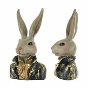 Antikolt felületű, masnival díszített galléros nyuszi mellszobor.