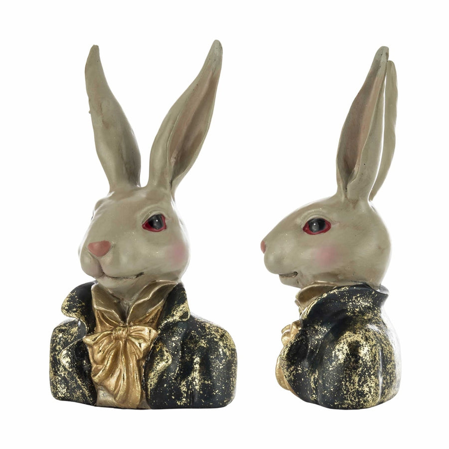 Antikolt felületű, masnival díszített galléros nyuszi mellszobor.