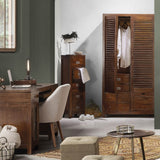 Tömör mahagónifából készült, modern-loft stílusú, kézműves gardróbszekrény.