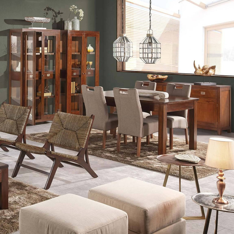 Tömör mahagónifából készült, modern-loft stílusú, kézműves tálaló.