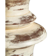 Prémium kategóriás, mangófából faragott nagyméretű, antik krém színű asztali lámpa, pamut lámpaernyővel