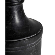 Prémium kategóriás, mangófából faragott nagyméretű, antik fekete színű asztali lámpa, pamut lámpaernyővel