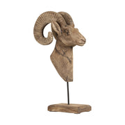 Törzsi stílusú, 29 cm hosszú és 55 cm magas, mangófából faragott, kézműves kos mellszobor talapzaton.