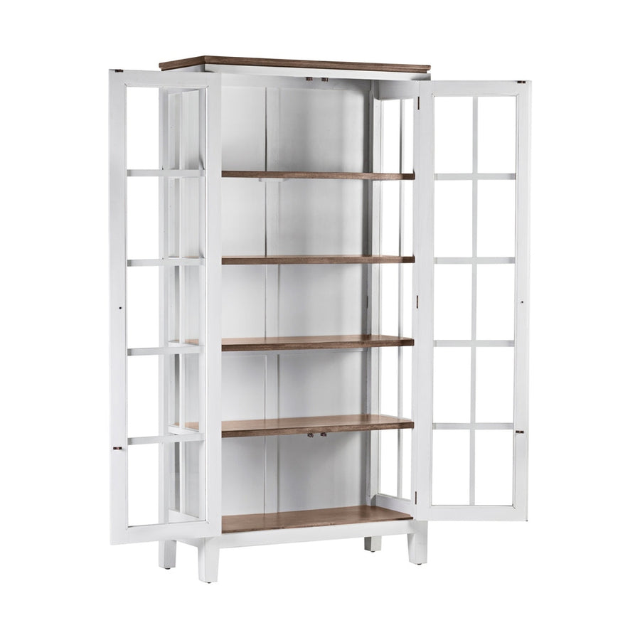 Tömör mindifából készült, modern-vidéki stílusú, kézműves vitrines szekrény.