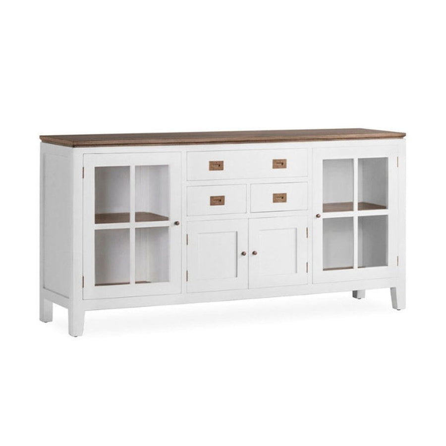 Tömör mindifából készült, modern-vidéki stílusú, kézműves vitrines tálaló.