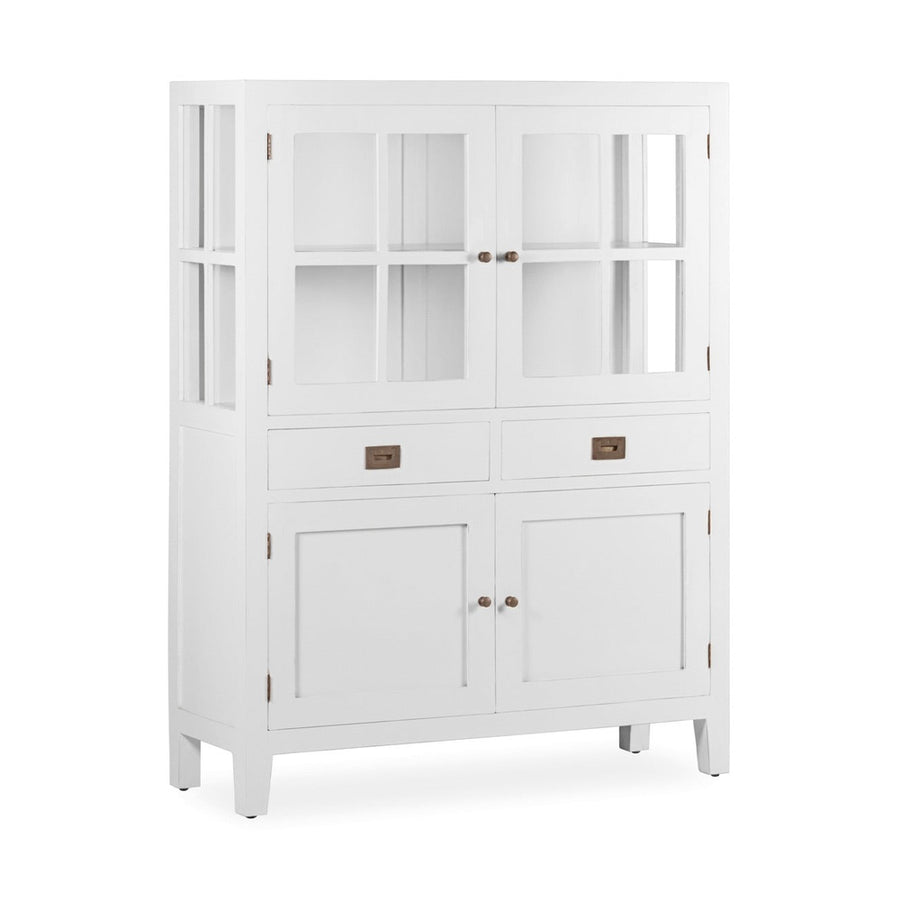 Tömör mindifából készült, modern-vidéki stílusú, kézműves vitrines tároló.