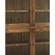 Loft stílusú, mindifából készült kézműves vitrines tárolószekrény üveges ajtói.